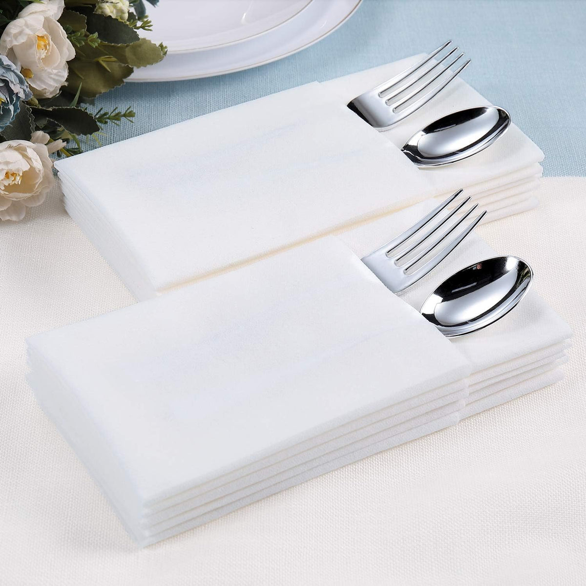 FOCUSLINE 480 Disposable Bathroom Napkins, Linen-Feel Paper Guest Towels, Soft and Absorbent Paper Hand Towels Party Napkins for Bathroom, Kitchen, Dinner, or Event, White, 12" x 17"
