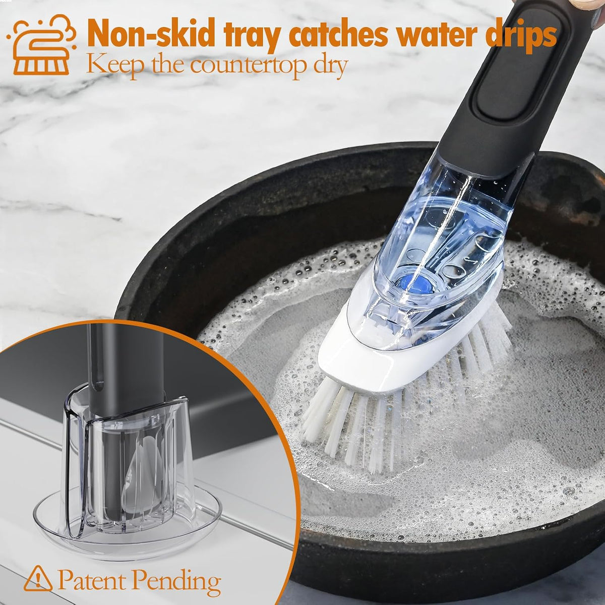 RIMAY Soap Dispensing Dish Brush Set with 2 Brush Refills and Holder