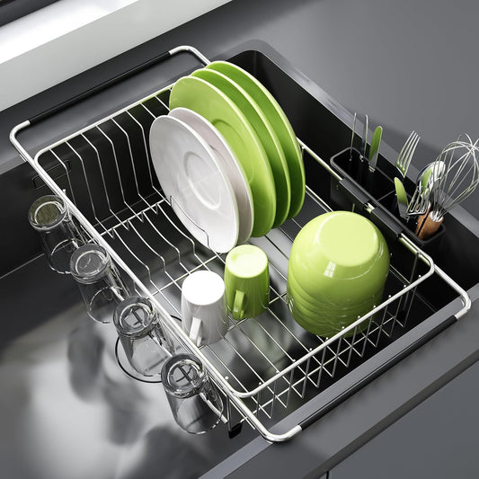 JASIWAY Dish Drying Rack in Sink, Dish Drainer with Cup and Utensil Holder
