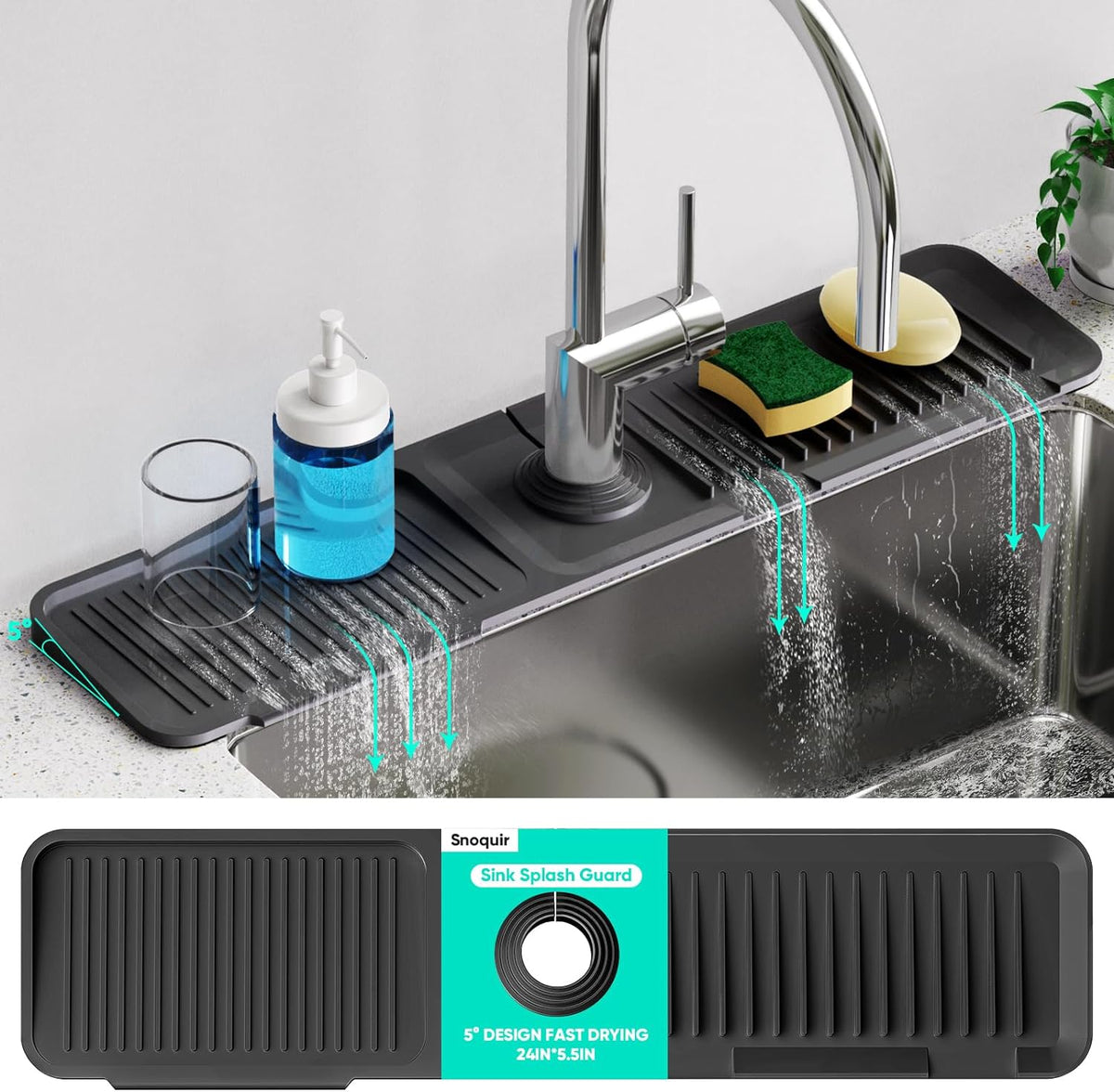 24'' Longer Faucet Mat for Kitchen Sink Splash Guard Drain Mat Behind Fauce