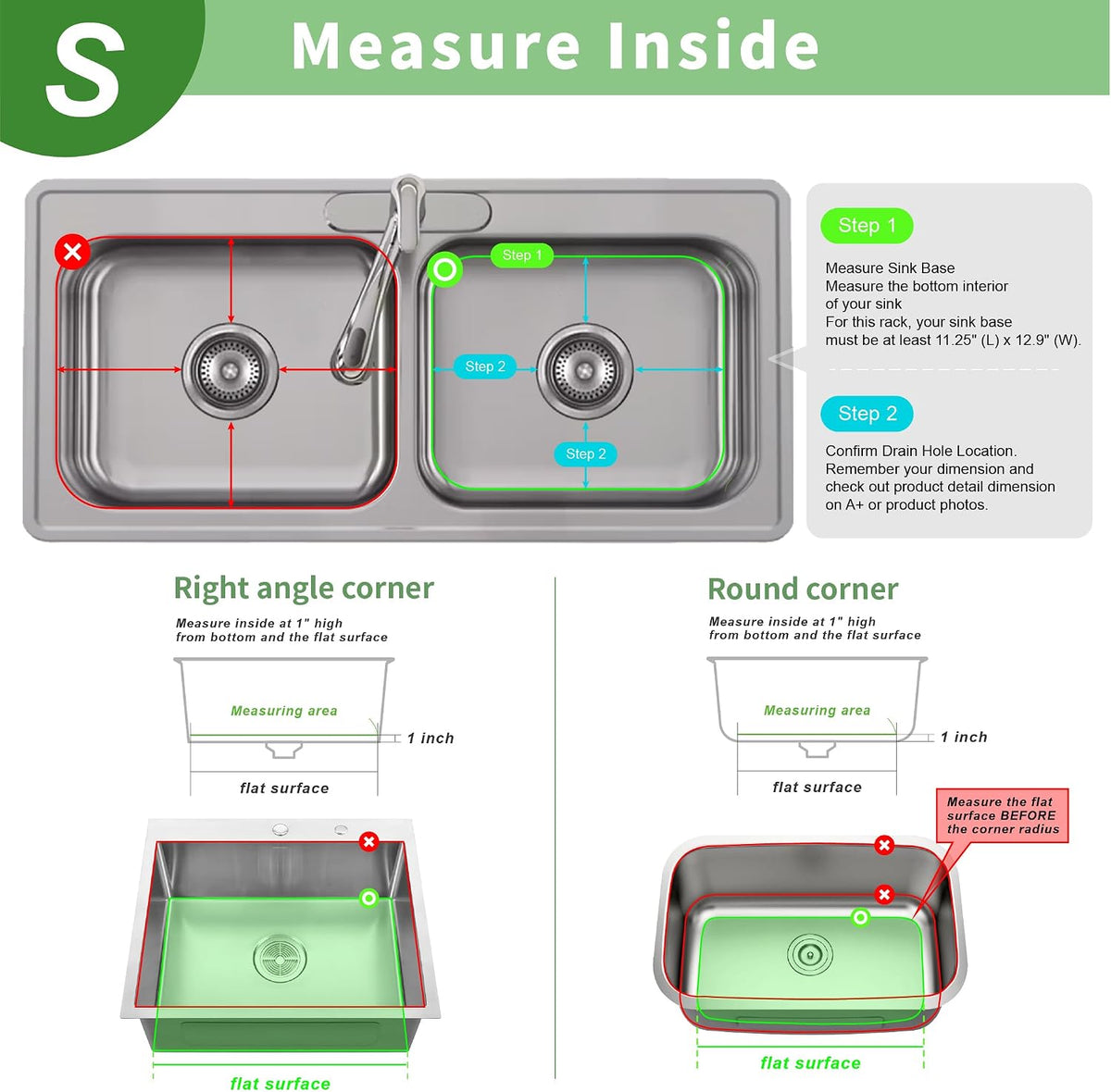 SunnyPoint 304 Stainless Steel Sink Protector Rack – Rust-Resistant Grid for Kitchen Sink Bottom, Scratch Prevention, Drainage Support – Fits Sinks 10.75" x 12.4", Center Drain Hole Required
