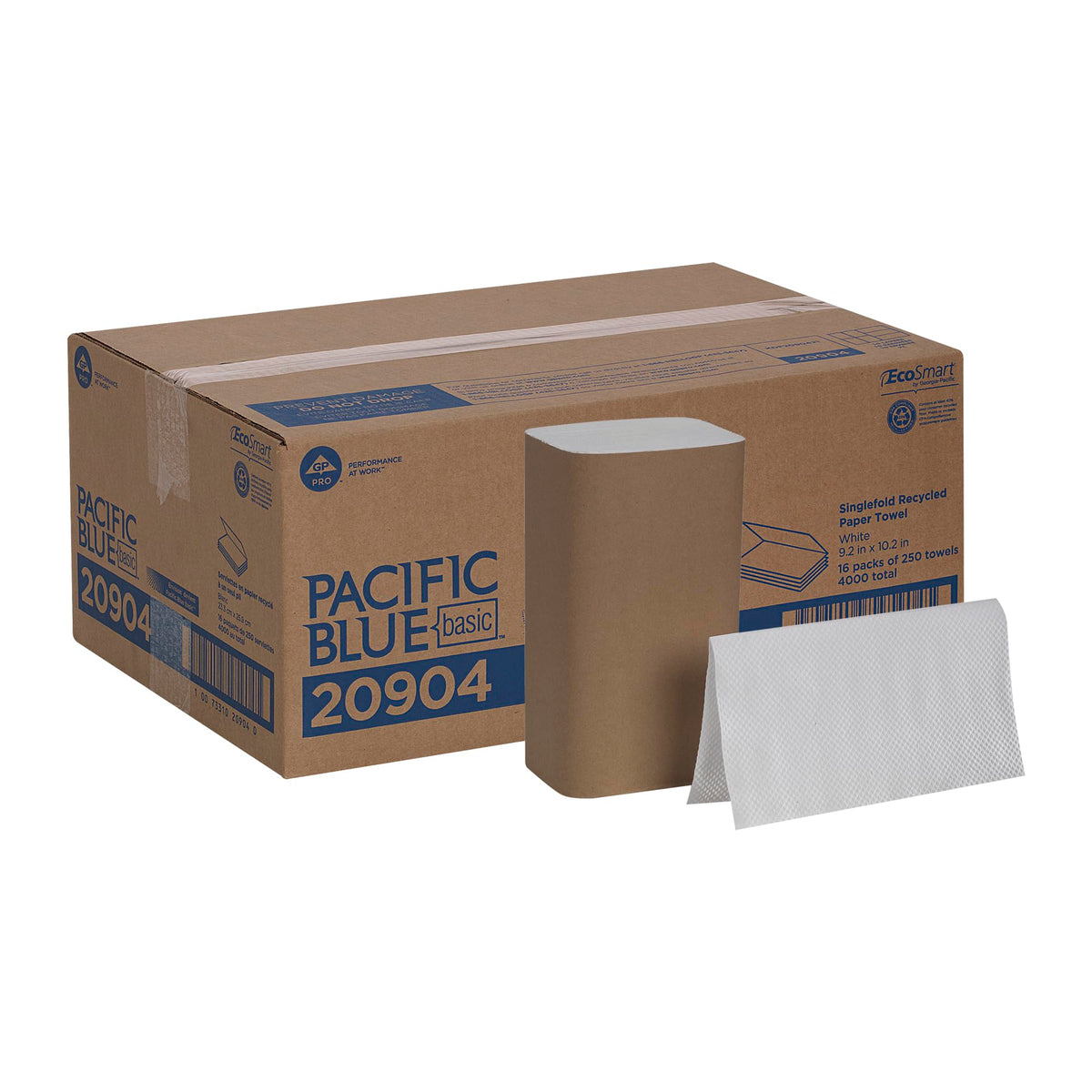 Pacific Blue Basic S-Fold Recycled Paper Towels by GP PRO (Georgia-Pacific), Brown, 23504, 250 Towels Per Pack, 16 Packs Per Case (4000 Total), 9.20" x 10.20