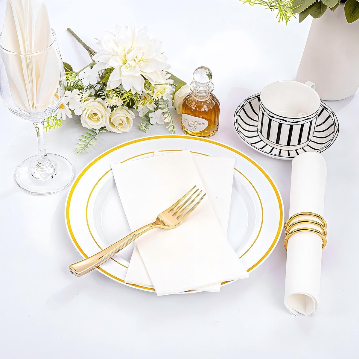 JEBBLAS 100Pcs Disposable Guest Towels, Linen Feel Hand Towels, Cloth-Like Paper Napkins, Soft, Absorbent Paper Hand Towel for Kitchen, Parties, Bathroom, Restaurant, Events, 7.8” X 15.7” White
