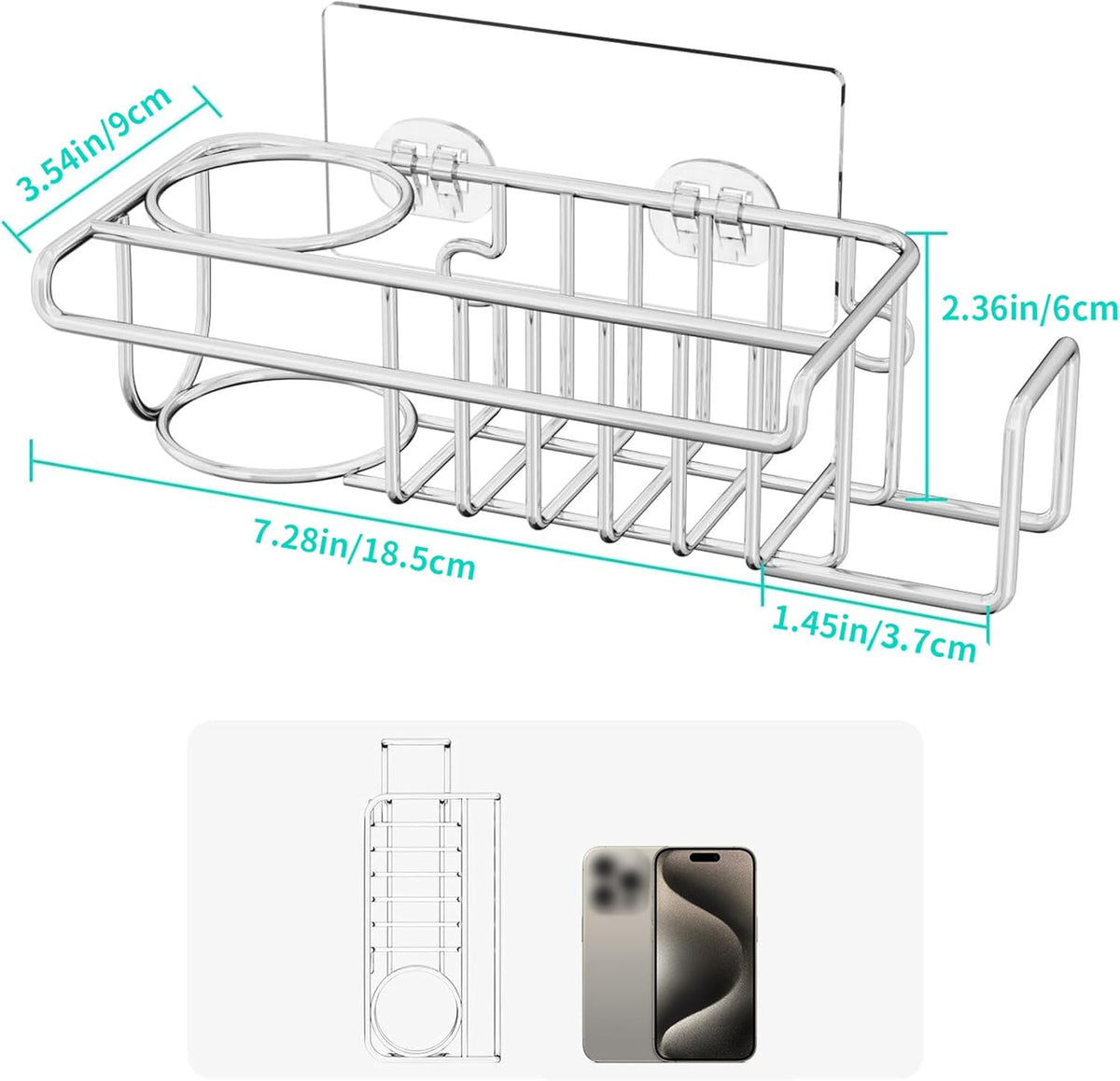 HapiRm 4 in 1 Sink Caddy Sponge Holder, SUS304 Stainless Steel Kitchen Brush Holder and Dish Cloth Hanger, Kitchen Organizers and Storage Essentials - Silver