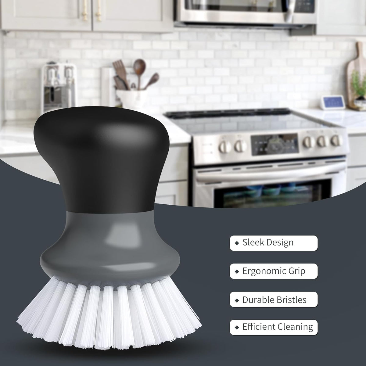 MR.SIGA Dish Scrub Brush, Palm Brush Dish Scrubber, Gray, Pack of 2