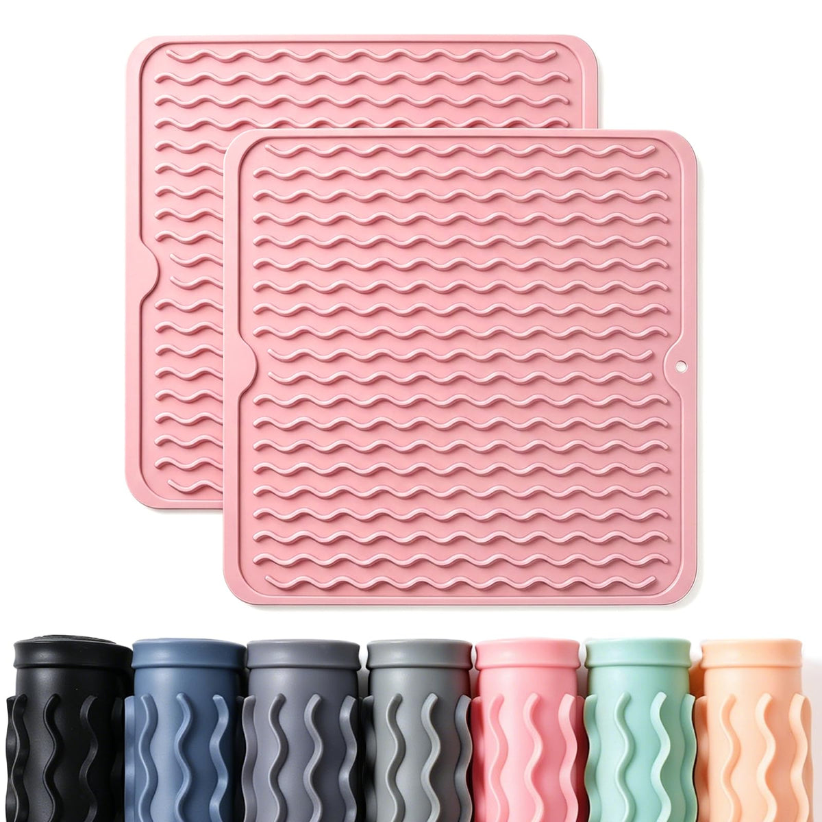 2 Pack Caketime Silicone Dish Drying Mat for Kitchen Counter Heat Resistant Under Sink Waterproof Coffee Bar Accessories Dining Rack Stone Utensil Holder Countertop Decor Must Haves 2026