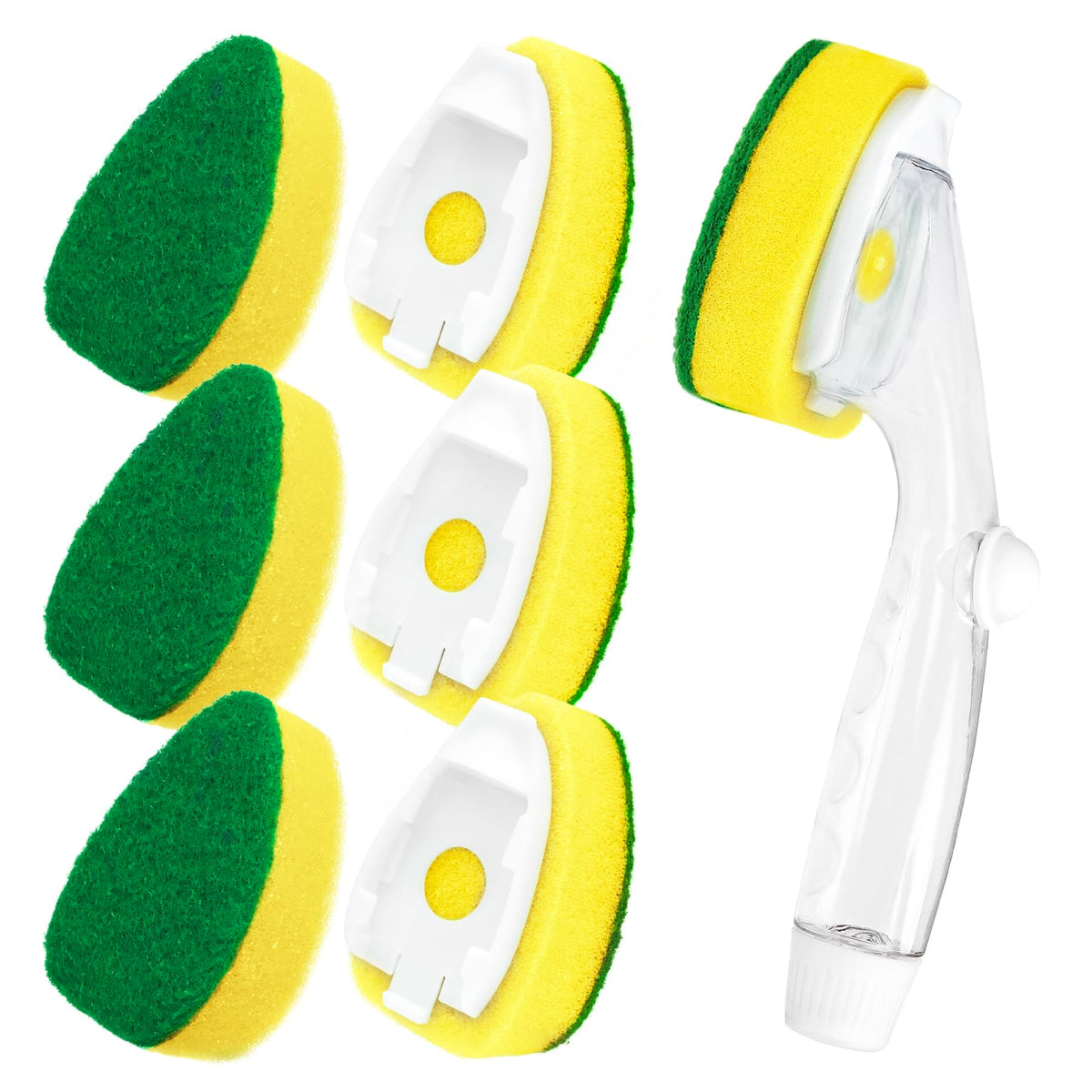 Dishwand Refill with Handle, Non Scratch Dish Wand Replacement Sponge Heads
