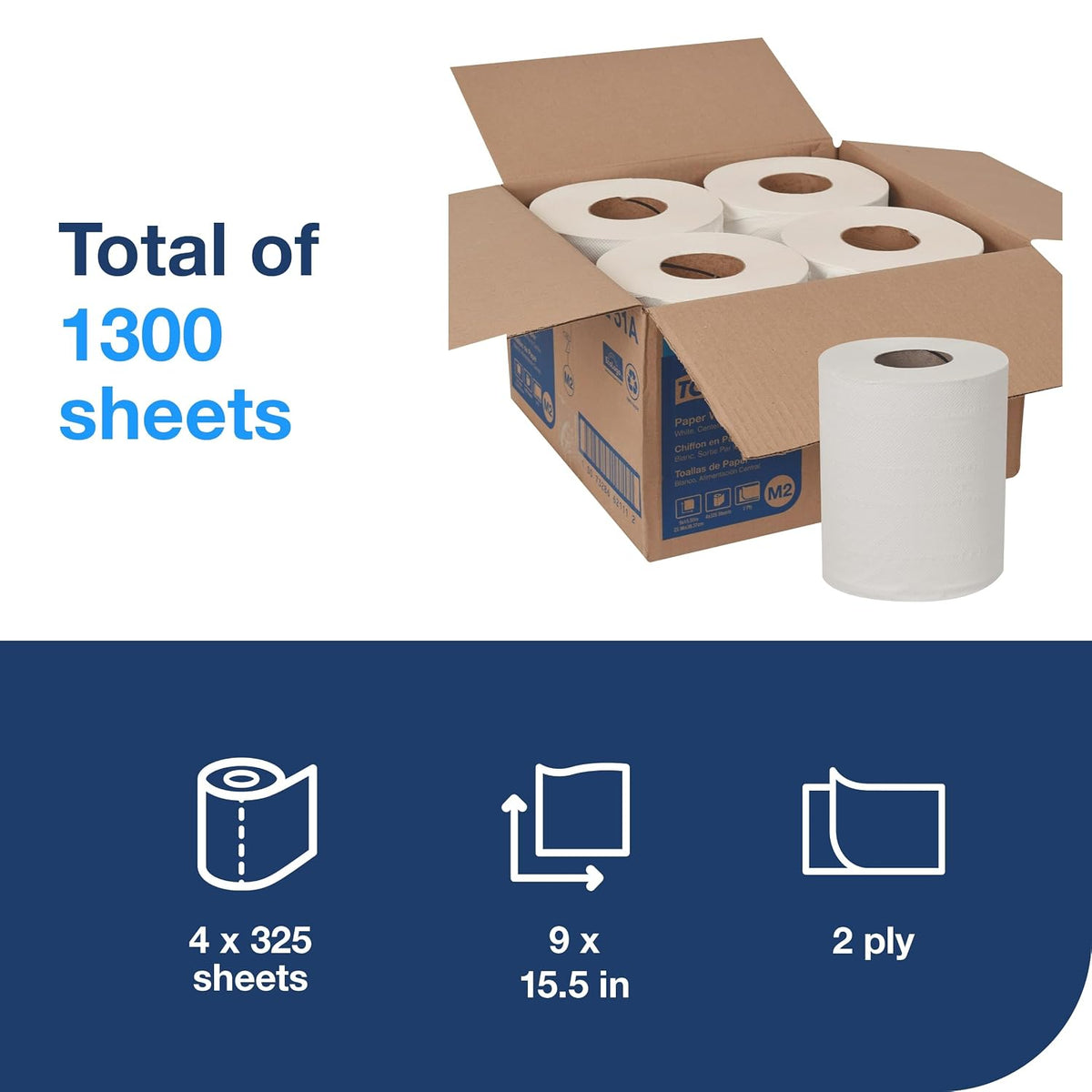 Tork Centerfeed Paper Wiper White M2, 4 x 325 Sheets, 130251A