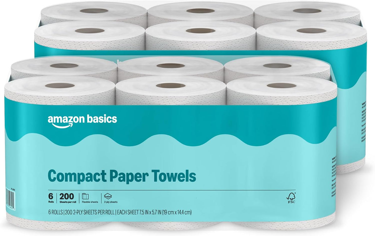Amazon Basics Compact Paper Towel 200 sheets 12 ct