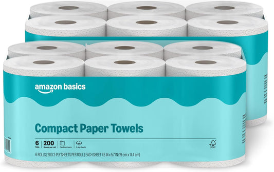 Amazon Basics Compact Paper Towel 200 sheets 12 ct