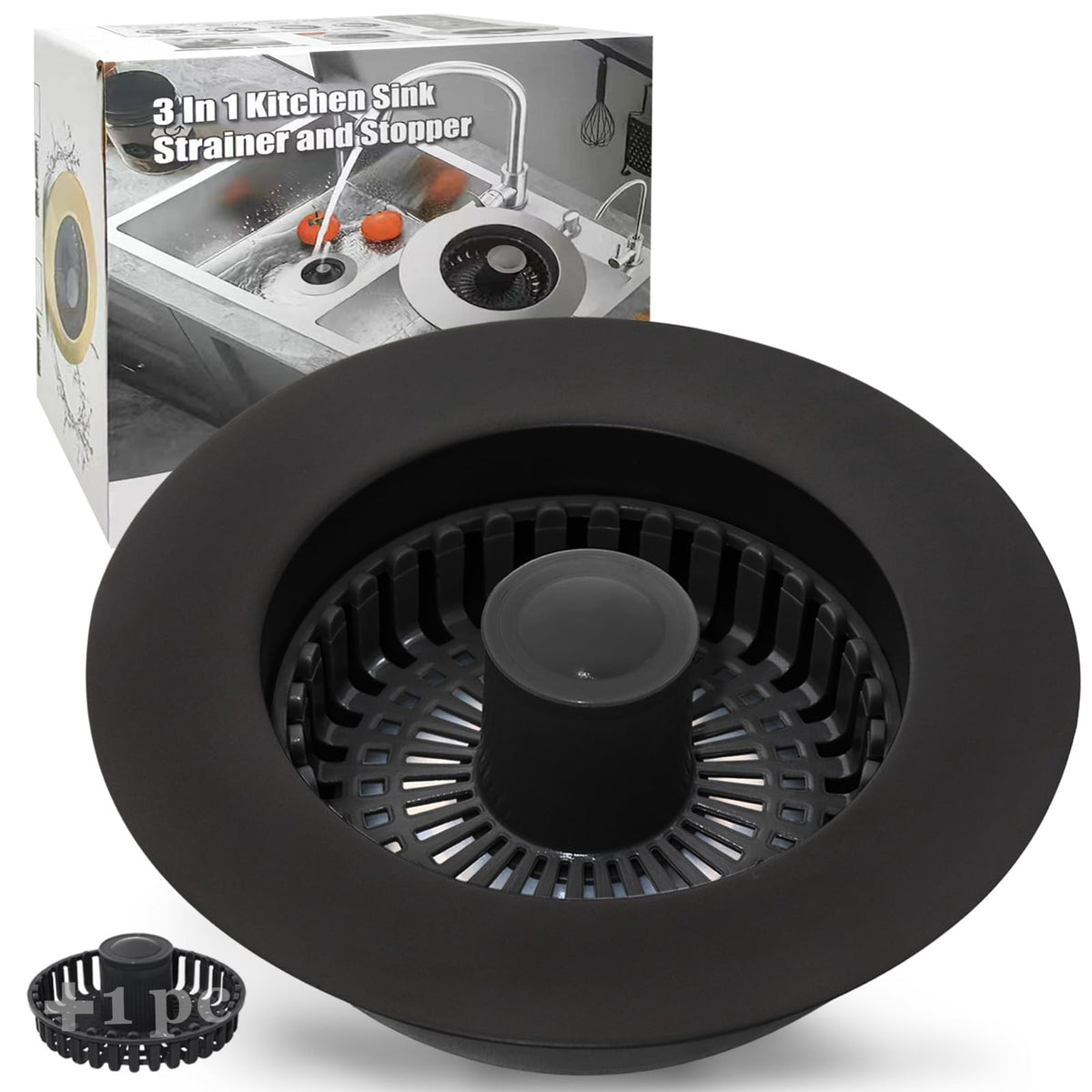 Anlige Kitchen Sink Drain Strainer,3in1 Pop Up Kitchen Sink Stopper, Chrome
