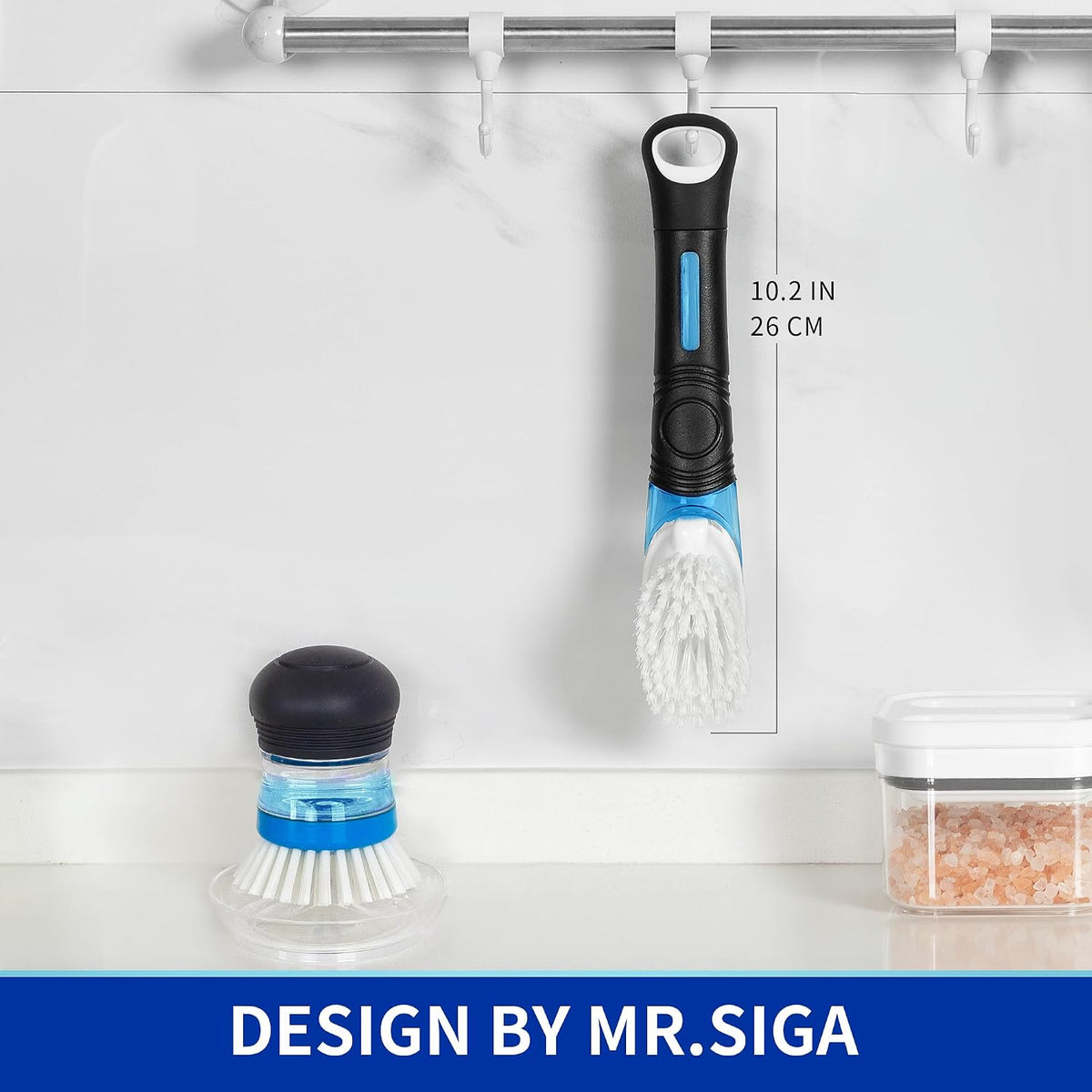MR.SIGA Soap Dispensing Dish Brush, Kitchen Brush for Pot Pan Sink, 2 Pack