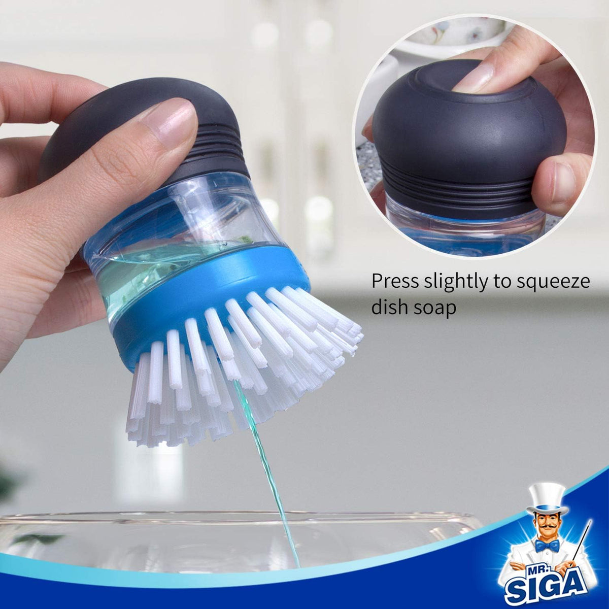 MR.SIGA Soap Dispensing Palm Brush, 2 Pack, Navy/Blue