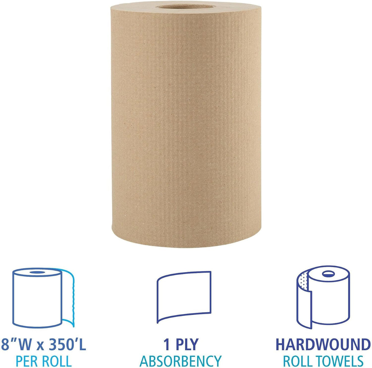 Boardwalk BWK6252 Hardwound Paper Towels, 8" x 350ft, 1-Ply Natural (Case of 12 Rolls)