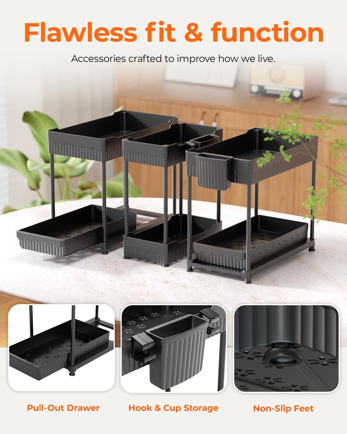 Sevenblue 3-Pack 2-Tier Under Sink Organizers with Sliding Drawers