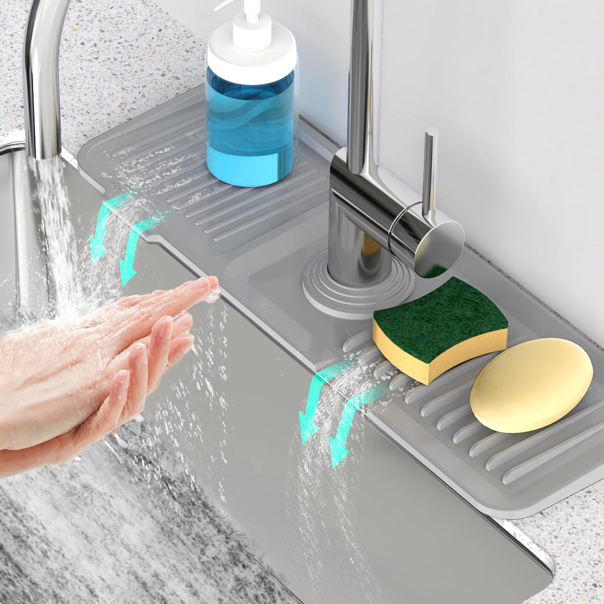 24'' Longer Faucet Mat for Kitchen Sink Splash Guard Drain Mat Behind Fauce