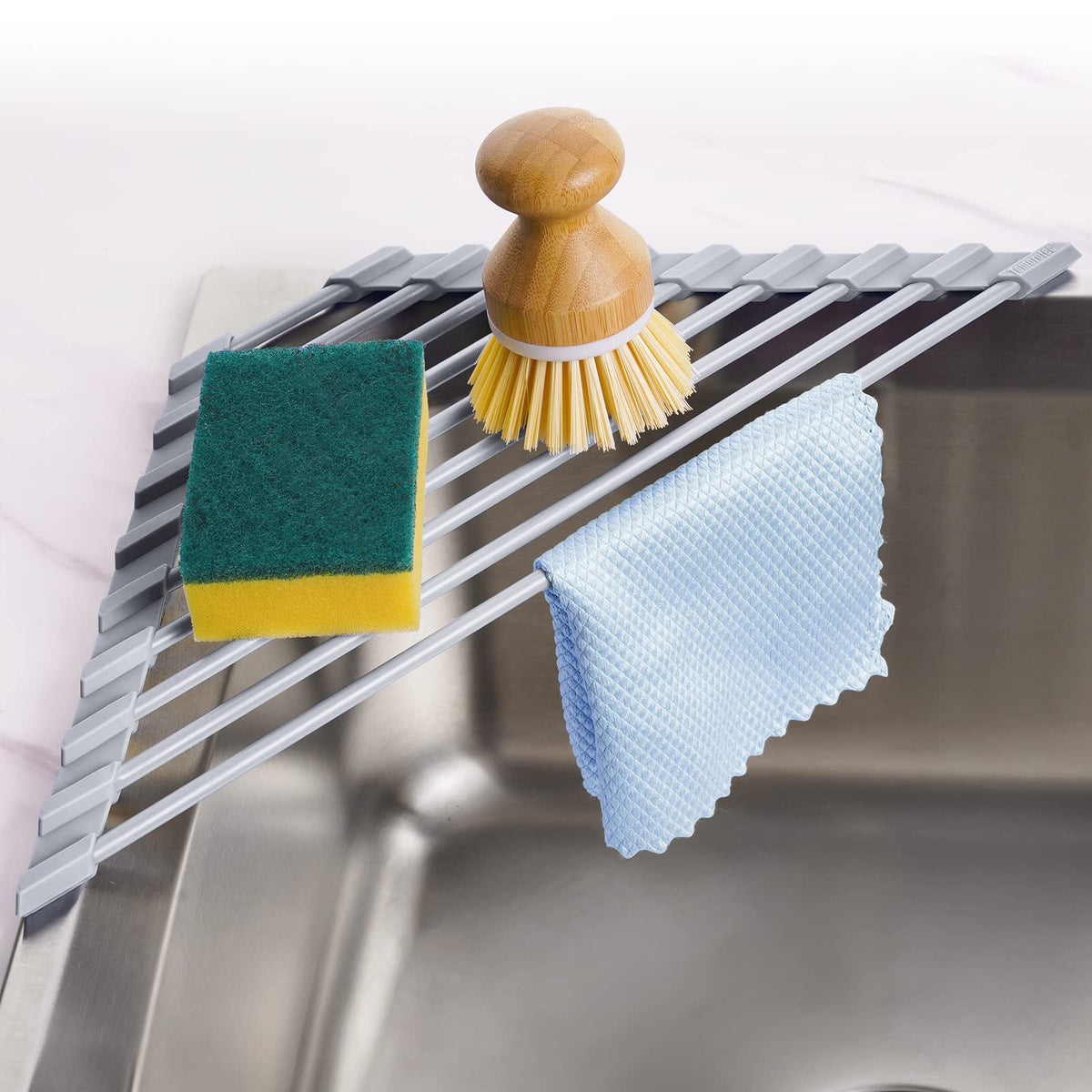 Tomorotec Triangle Roll Up Dish Drying Rack with Silicone Coating, Black