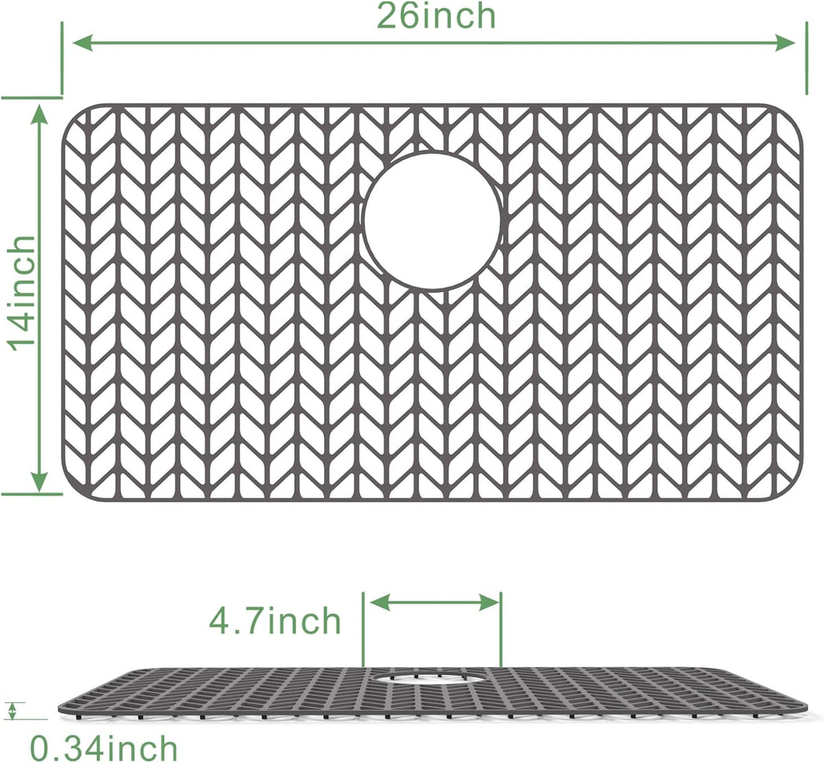 GUUKIN Sink Protectors for Kitchen Sink, 26''x 14'' Silicone Kitchen Sink Mat Grid for Bottom of Farmhouse Stainless Steel Porcelain Sink with Rear Drain (Grey)