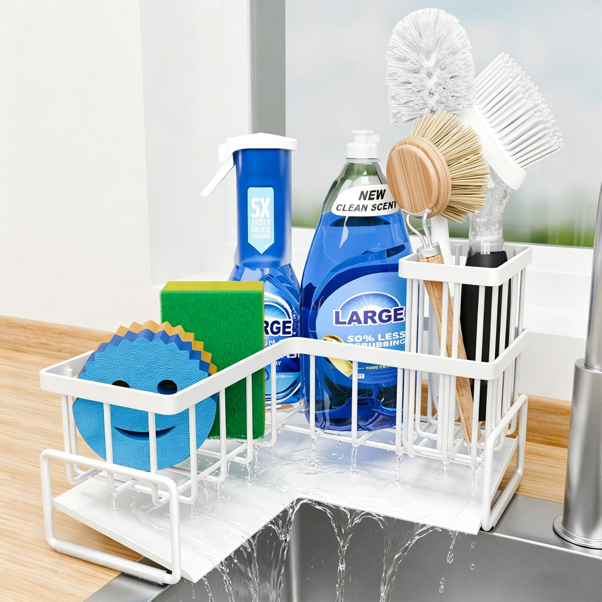 Fikoksol Large Sponge Holder for Kitchen Sink, 90-Degree Sink Caddy Storage