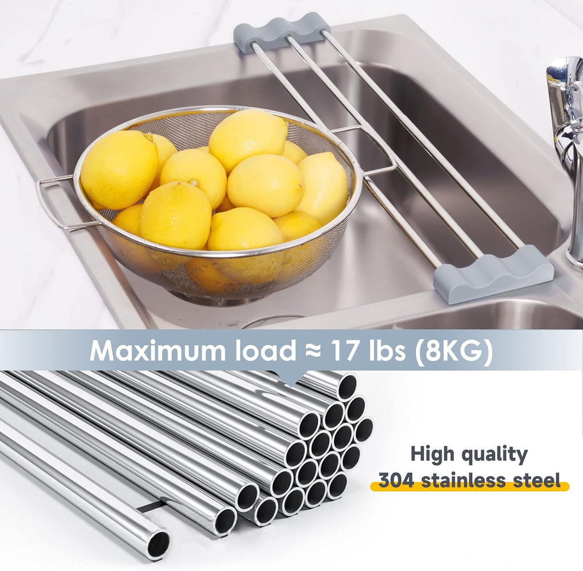 Tomorotec Adjustable Over-The-Sink Kitchen Rack, BPA-Free, Gray