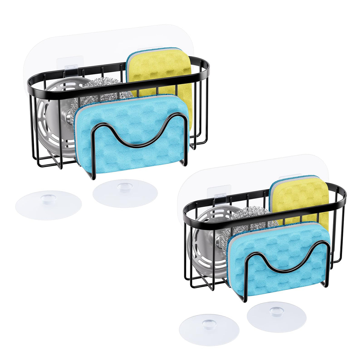 HapiRm Multifunctional Sponge Holder with Unique M-Shaped, 2 Installation Methods Kitchen Sink Caddy Organizer, Rustproof Stainless Steel Kitchen Organizers and Storage Essentials - Black
