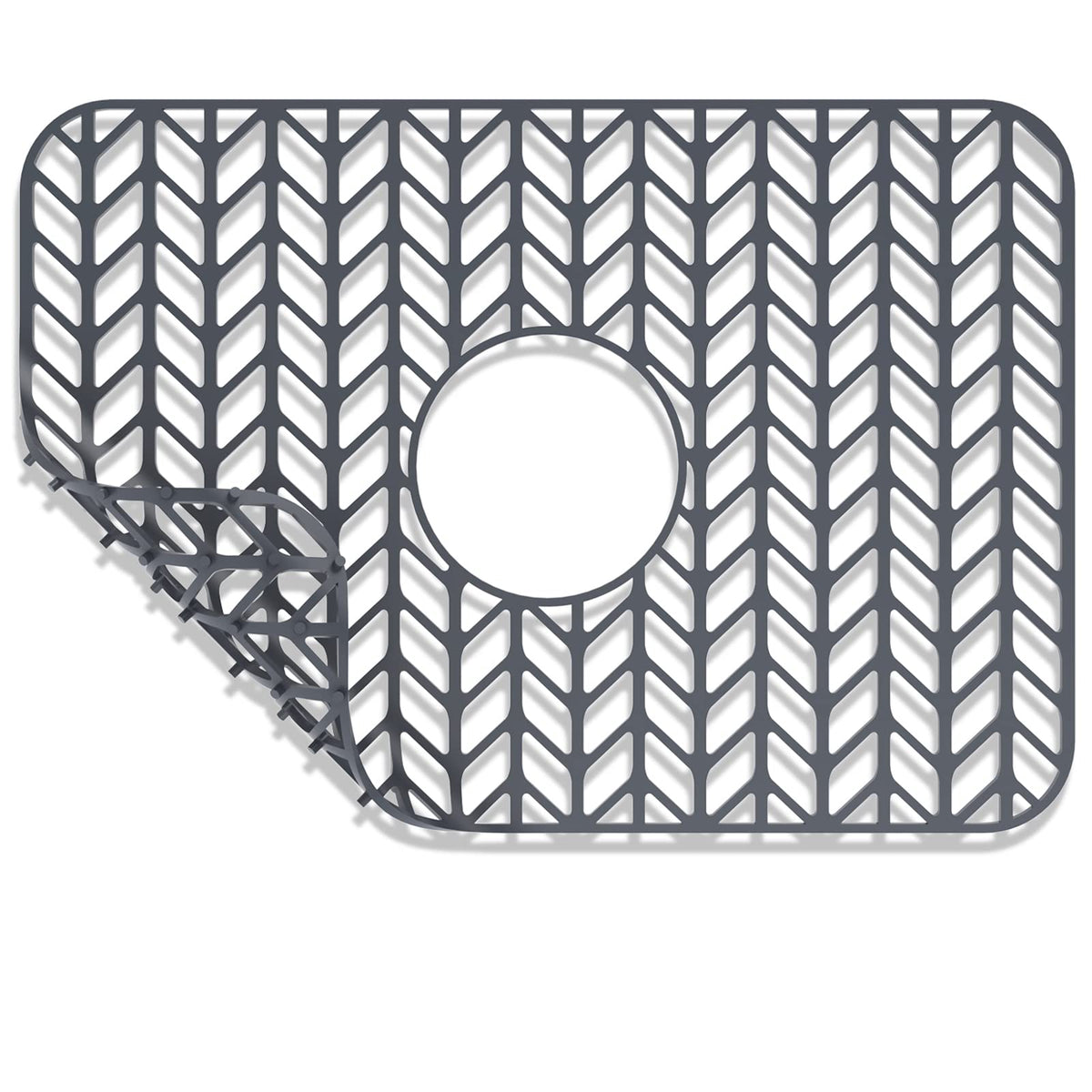 AWOKE Silicone Sink Protectors for Kitchen Sink, 12" x 11" Mat for bottom of sink, Center Drain Hole, Protect from Stains, Scratches, Dishwasher Safe Grid for Kitchen (2 Pack, Gray)