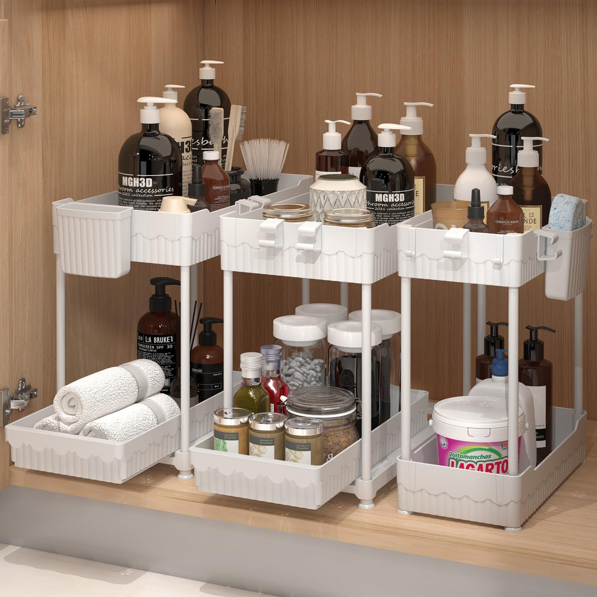 Sevenblue 3-Pack 2-Tier Under Sink Organizers with Sliding Drawers