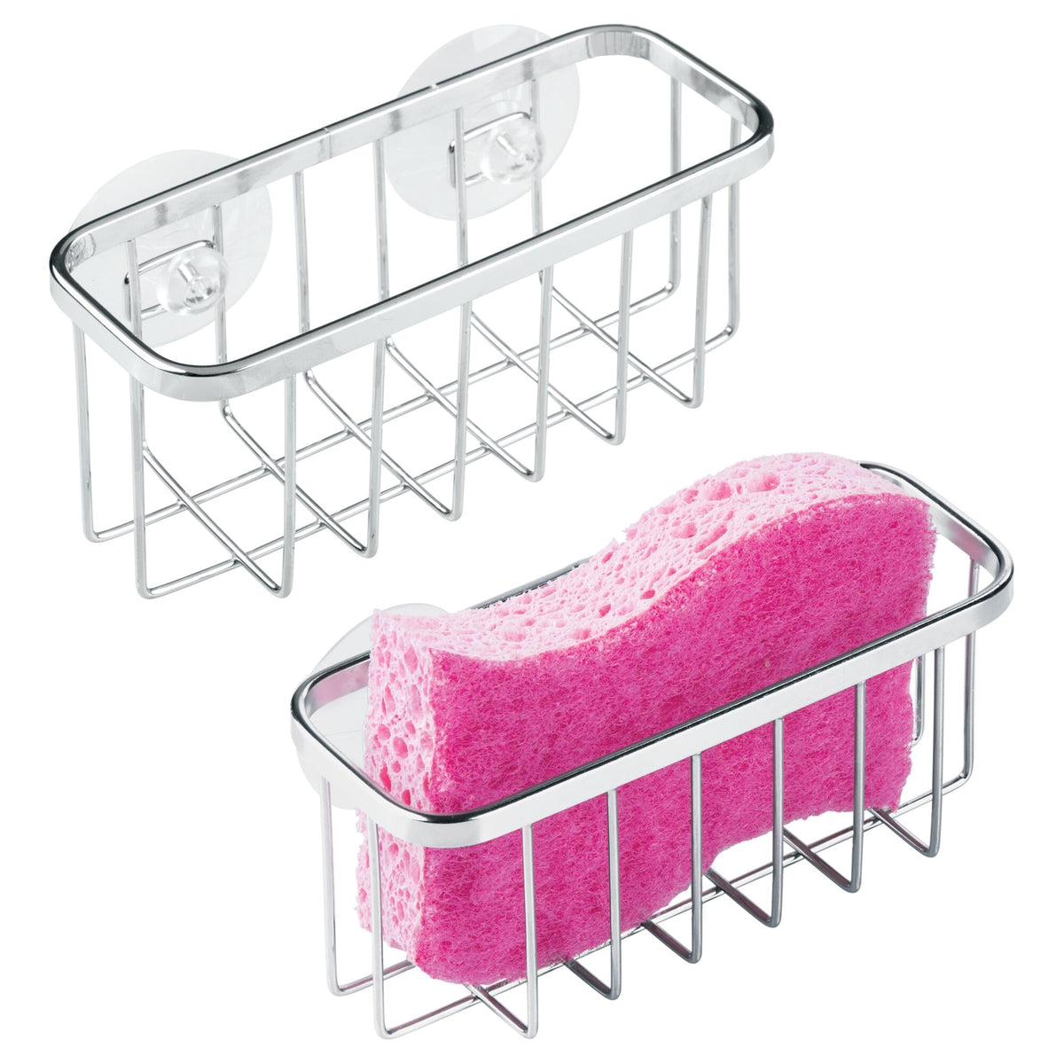 iDesign Gia Stainless Steel Dish Sponge Holder Basket with Suction Cups, Ideal for Kitchen Sinks and Bathroom Organization, 2.25"D x 2.5"W x 5.75"H, Set of 1, Polished
