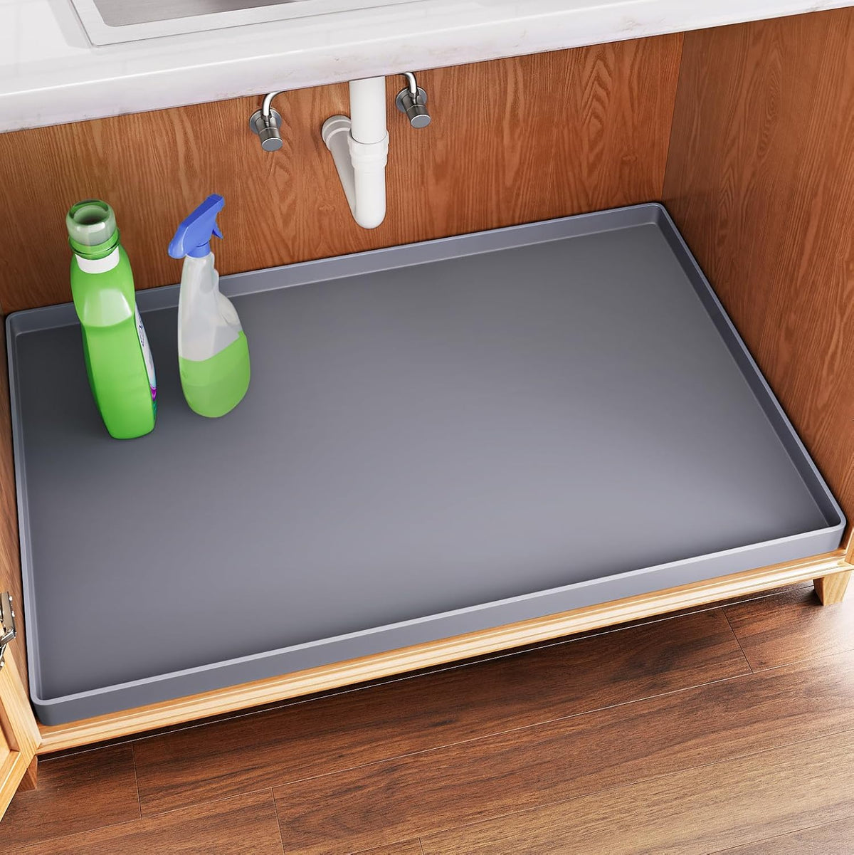 FLATO Waterproof Under Sink Mat, 34" x 22", Dark Gray