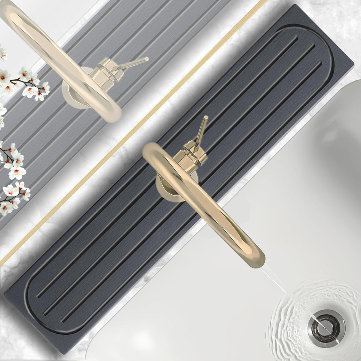 Fast Drying Stone Faucet Mat for Kitchen Sink with Raised Feet, Water Absorbent Diatomite Stone Sink Tray, Faucet Sink Splash Guard, Prevents Moisture Buildup, Durable Protector for Bathroom Counter