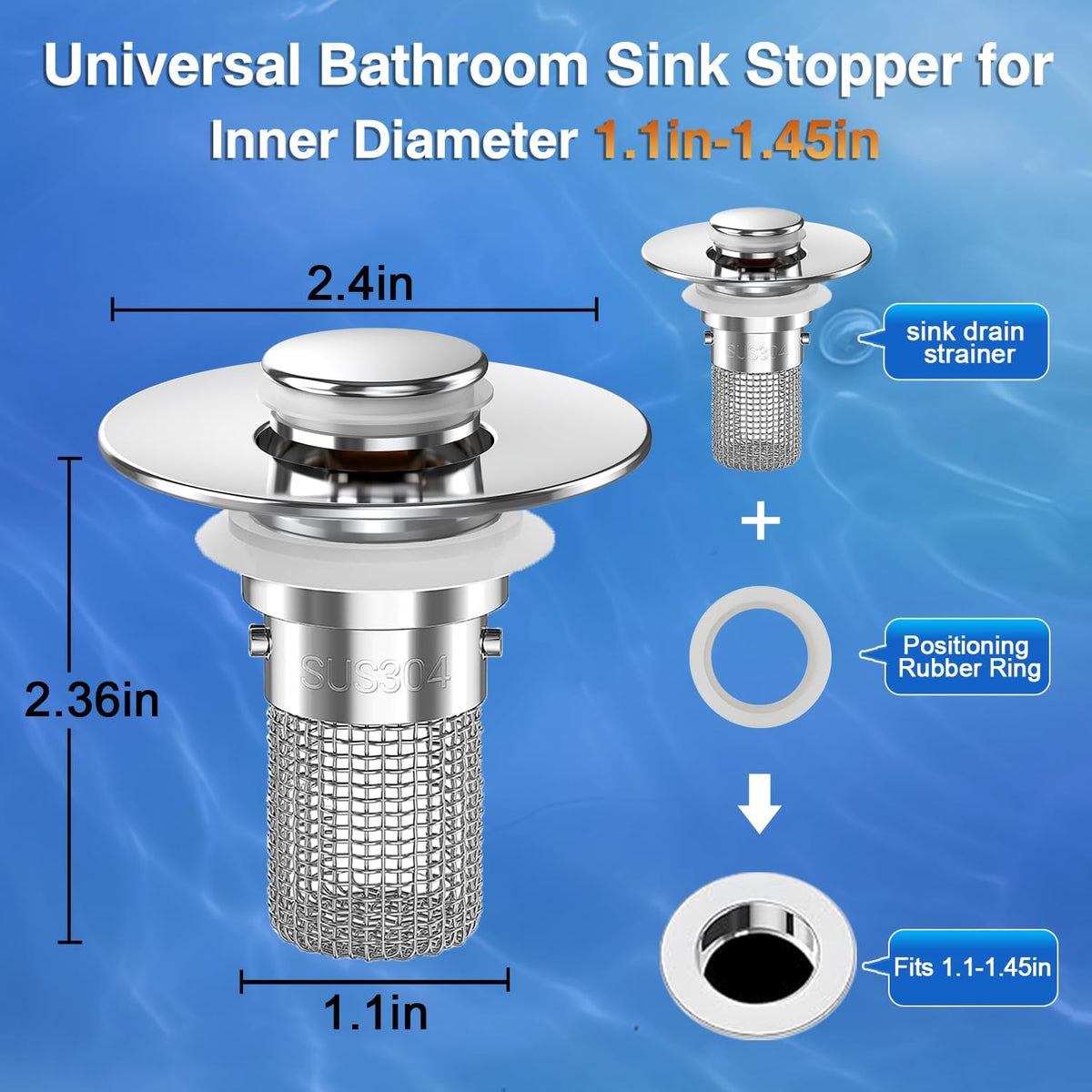 Bathroom Sink Drain Strainer,(2PCS) Pop-up Sink Drain Strainer with Removable Stainless Steel Strainer Basket Hair Catcher, Bathroom Sink Strainer for Bathroom Sink Stopper Replacement