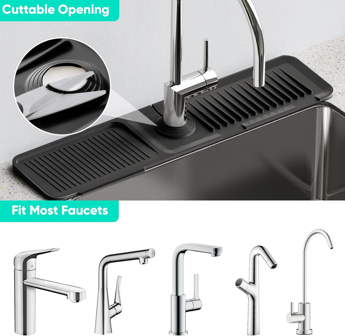 24'' Longer Faucet Mat for Kitchen Sink Splash Guard Drain Mat Behind Fauce