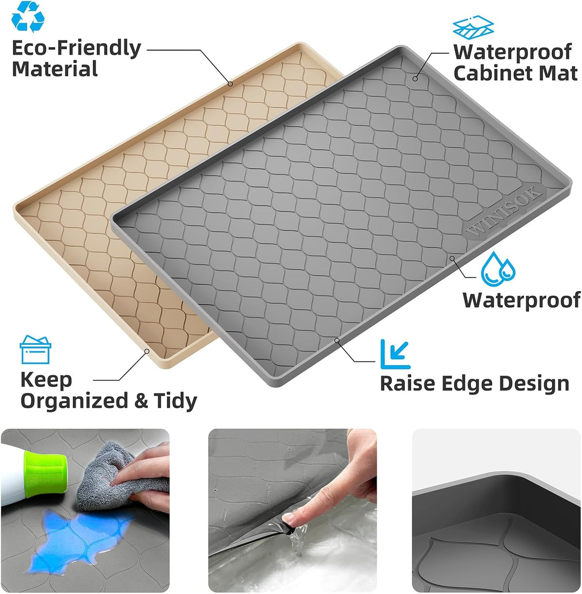 Winisok Waterproof Under Sink Mat 34" x 22", Silicone Mat, Dark Gray