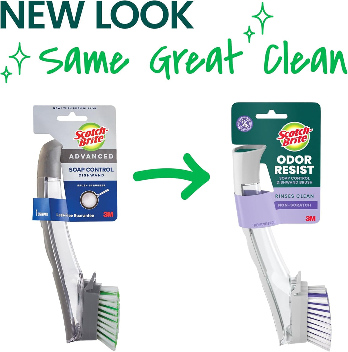 Scotch-Brite Odor Resist Soap Control Dishwand Brush, 1 Cleaning Dish Wand Brush, Precise Soap Control, Leak-Free Guarantee, Safe on Dishes, Nonstick Cookware, Tubs