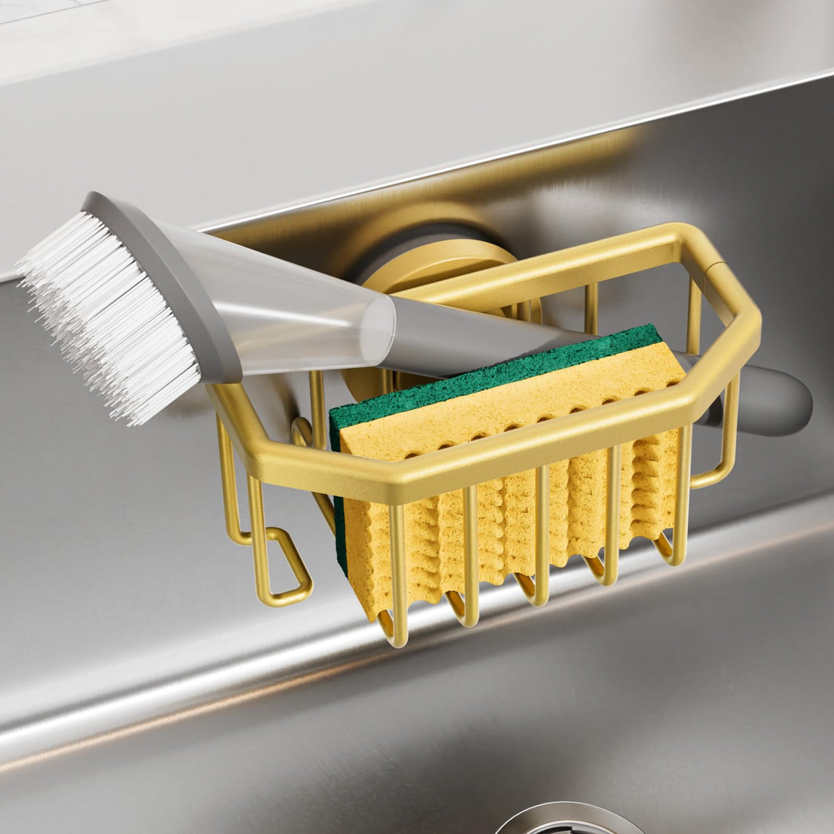 TAILI 4-in-1 Sink Caddy for Kitchen Sink with Strong Suction Cup-Silver