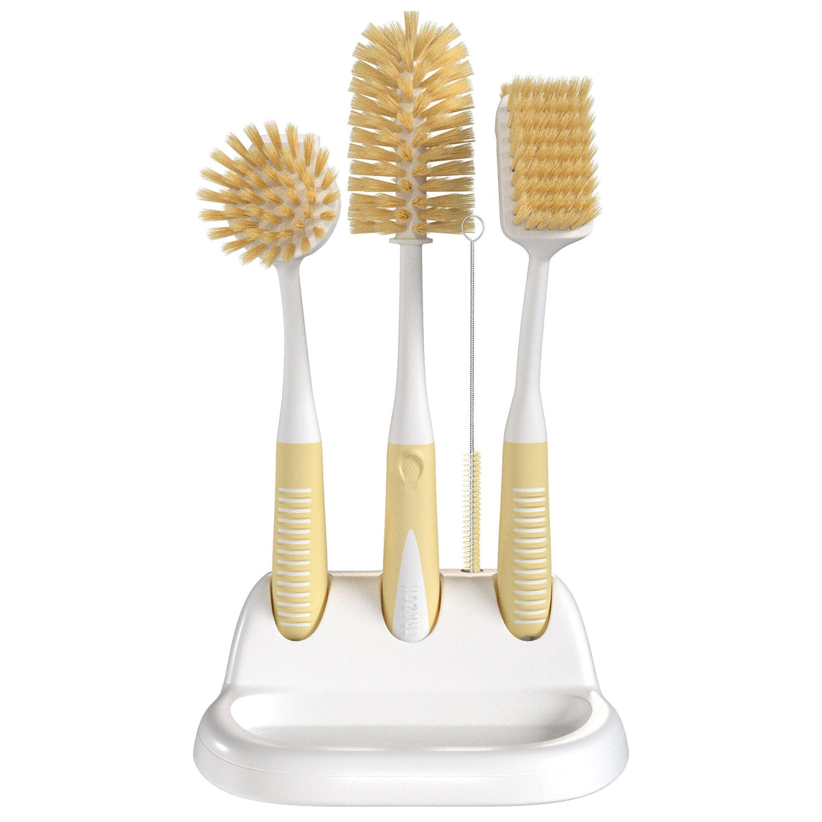 Dish Brush Set of 5 with Holder - Kitchen Scrub Brushes with Non-Slip Long Handle for Cleaning, Scrubber, Dishwashing, Dishes, Bottles, Straws, Cups, Pots & Sink, Black