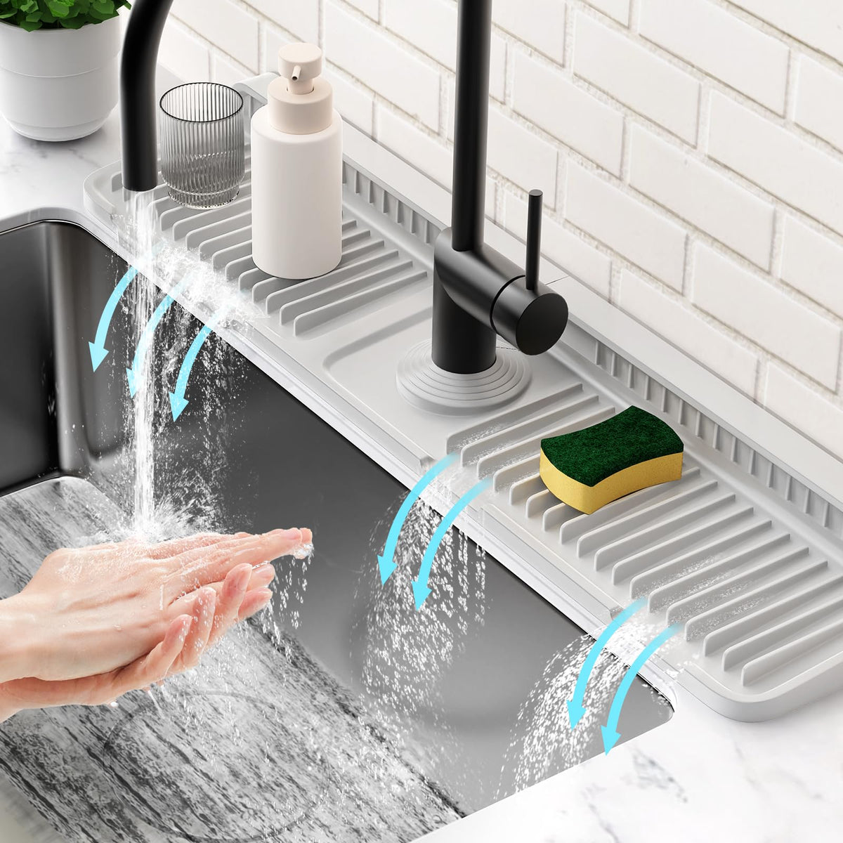 24'' Longer Faucet Mat for Kitchen Sink Water Splash Guard Behind Faucet