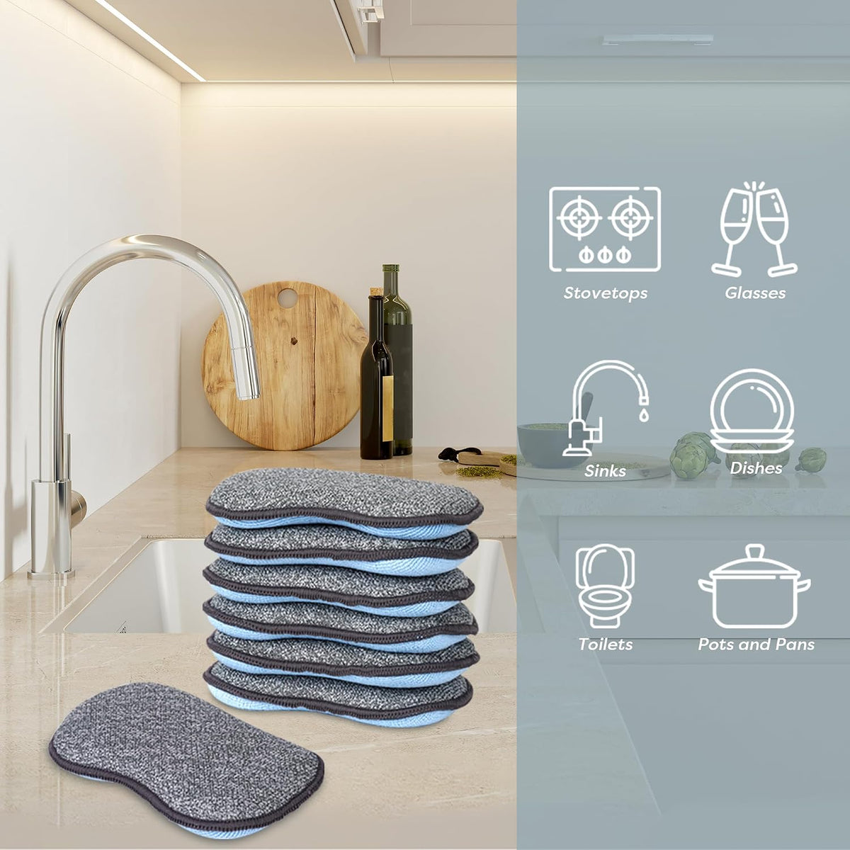 Multi-Purpose Sponges Kitchen By Scrub-it - Non-Scratch Microfiber sponges for Cleaning, Along with Heavy Duty Scrubbing Power - Reusable Dish Sponge for Dishes, Pots and Pans (6 Pack, Small)