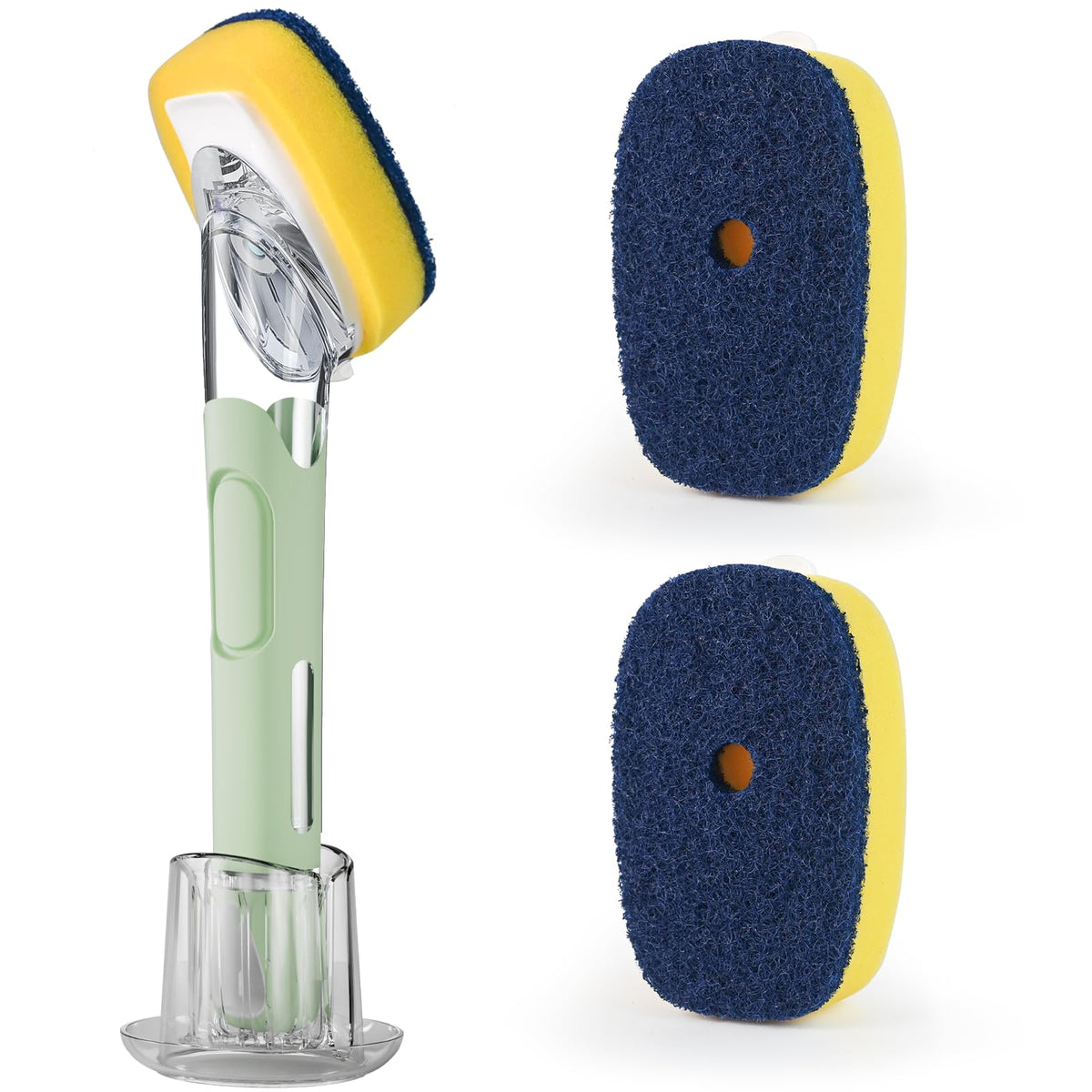 RIMAY Dish Brush with Soap Dispenser, 2 Sponge Refills and Storage Holder