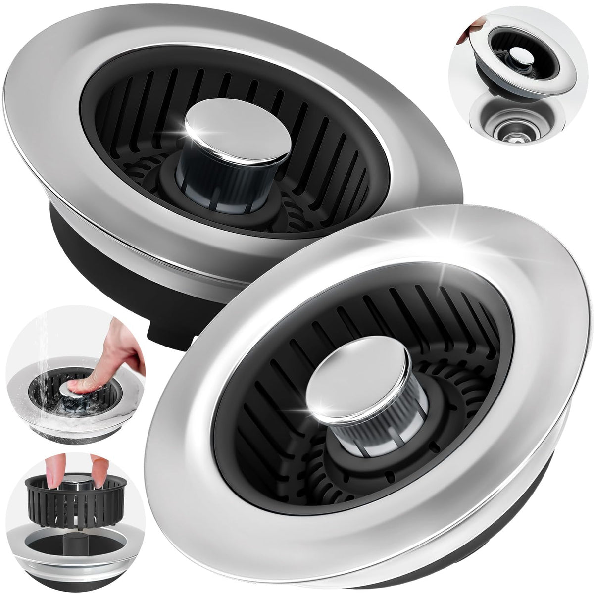 zaa 3 in 1 Kitchen Sink Drain Strainer Stopper Removable Basket Pop-Up
