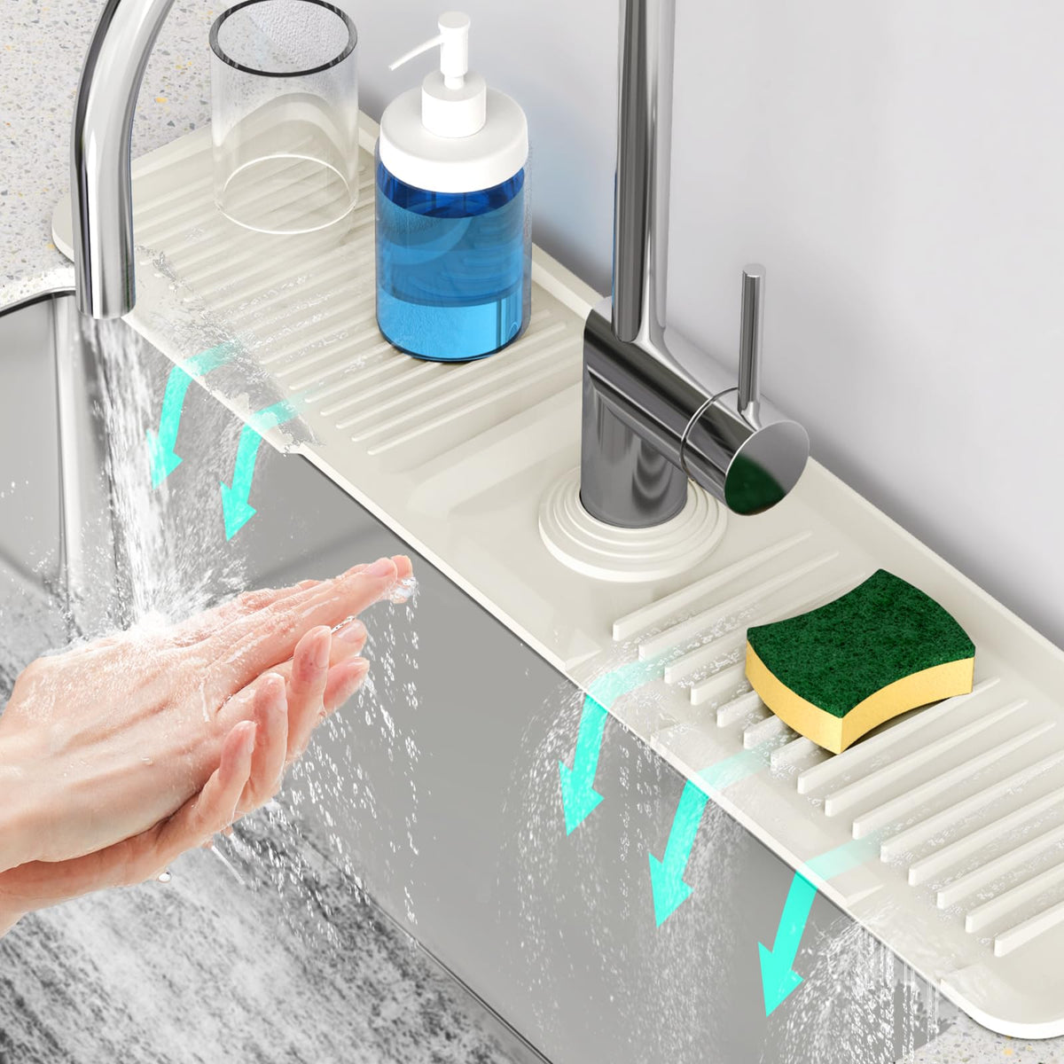 24'' Longer Faucet Mat for Kitchen Sink Splash Guard Drain Mat Behind Fauce