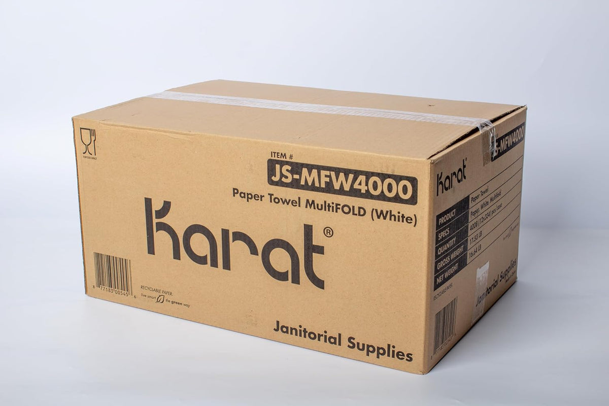 Karat Multifold Paper Towels - Absorbent and Sturdy - Kraft, 334 Sheets X 12 Packs, Recycled Fibers
