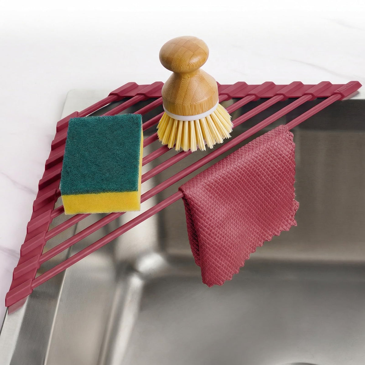 Tomorotec Triangle Roll Up Dish Drying Rack with Silicone Coating, Black