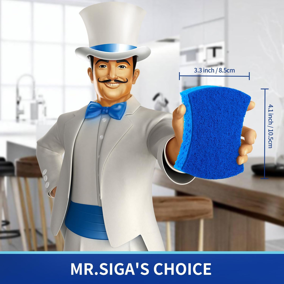 MR.SIGA Non-Scratch Cellulose Scrub Sponge, Dual-Sided Dish Sponge, 12 Pack