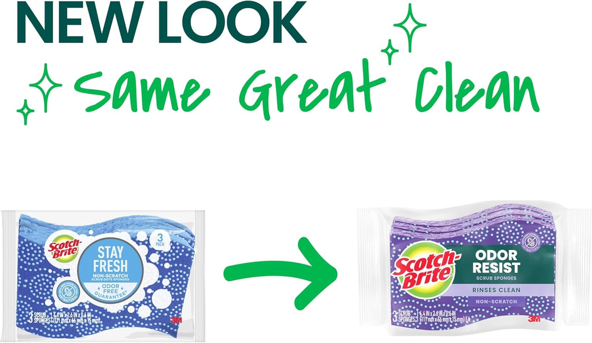 Scotch-Brite Scrub Dots Non-Scratch Scrub Sponge, Rinses Clean, for Washing Dishes and Cleaning Kitchen, 3 Scrub Sponges