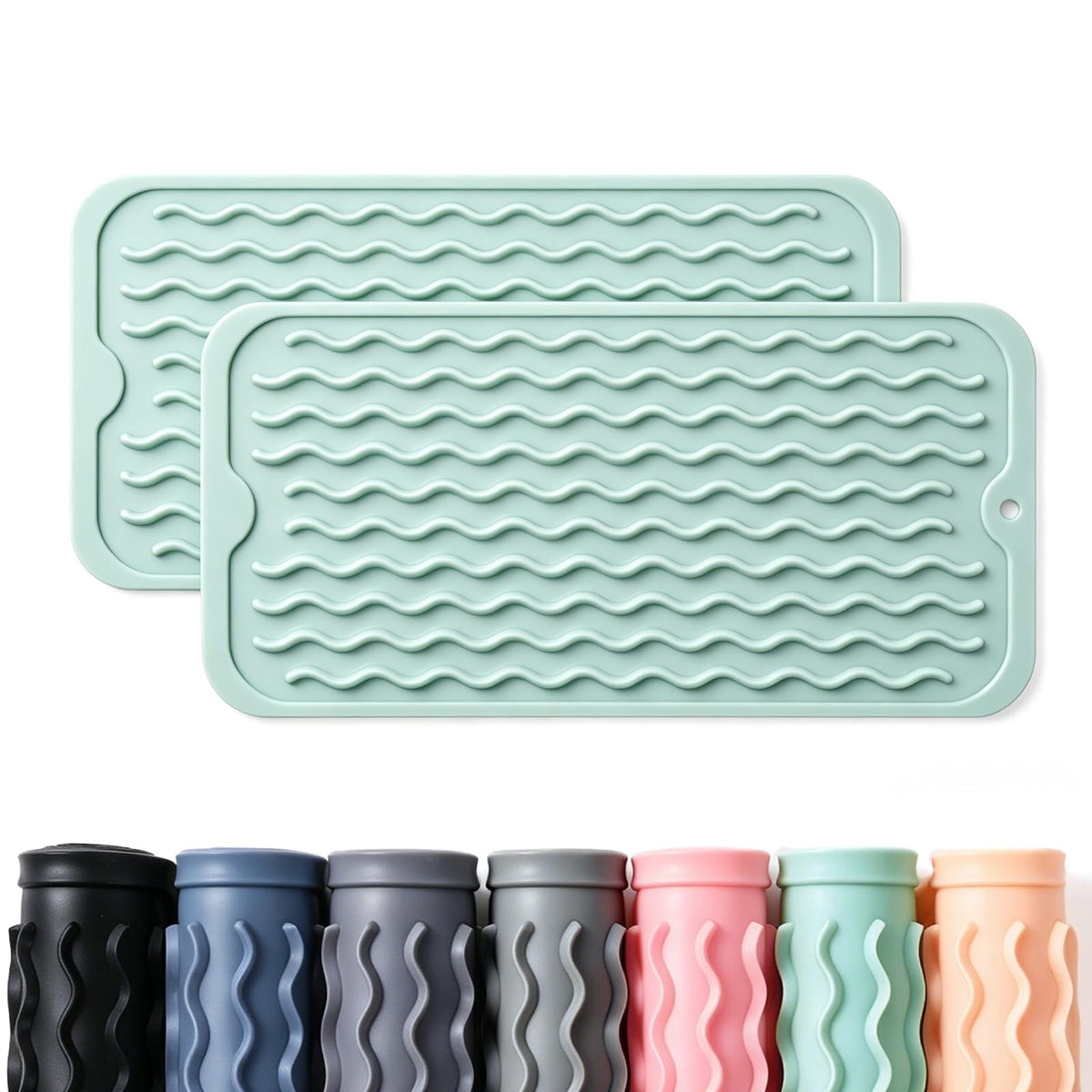 2 Pack Caketime Silicone Dish Drying Mat for Kitchen Counter Heat Resistant Under Sink Waterproof Coffee Bar Accessories Dining Rack Stone Utensil Holder Countertop Decor Must Haves 2026