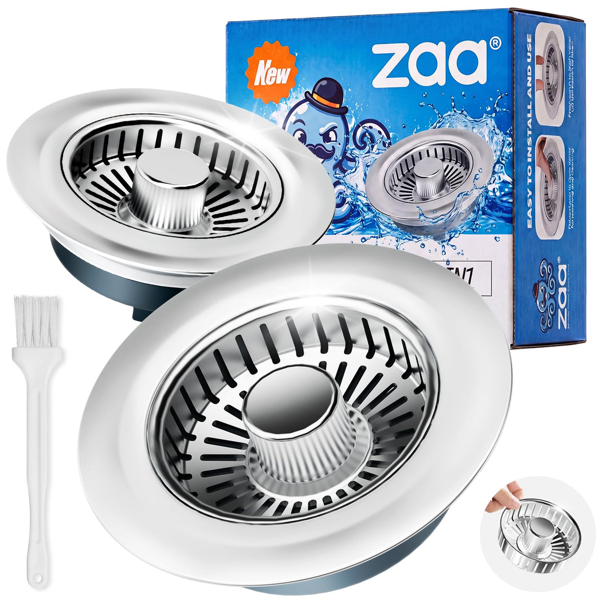 zaa 3 in 1 Kitchen Sink Drain Strainer Stopper Removable Basket Pop-Up