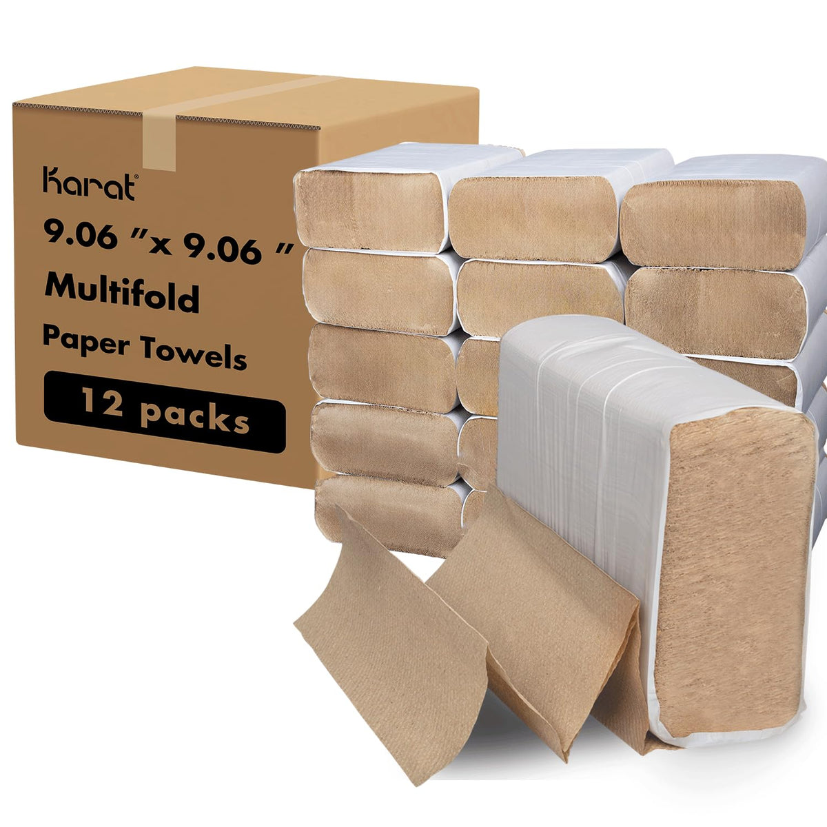 Karat Multifold Paper Towels - Absorbent and Sturdy - Kraft, 334 Sheets X 12 Packs, Recycled Fibers