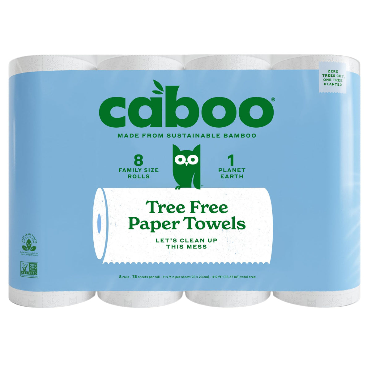 Caboo Tree Free Paper Towels, Sustainable, Toxin Free, 8 Family Size Rolls