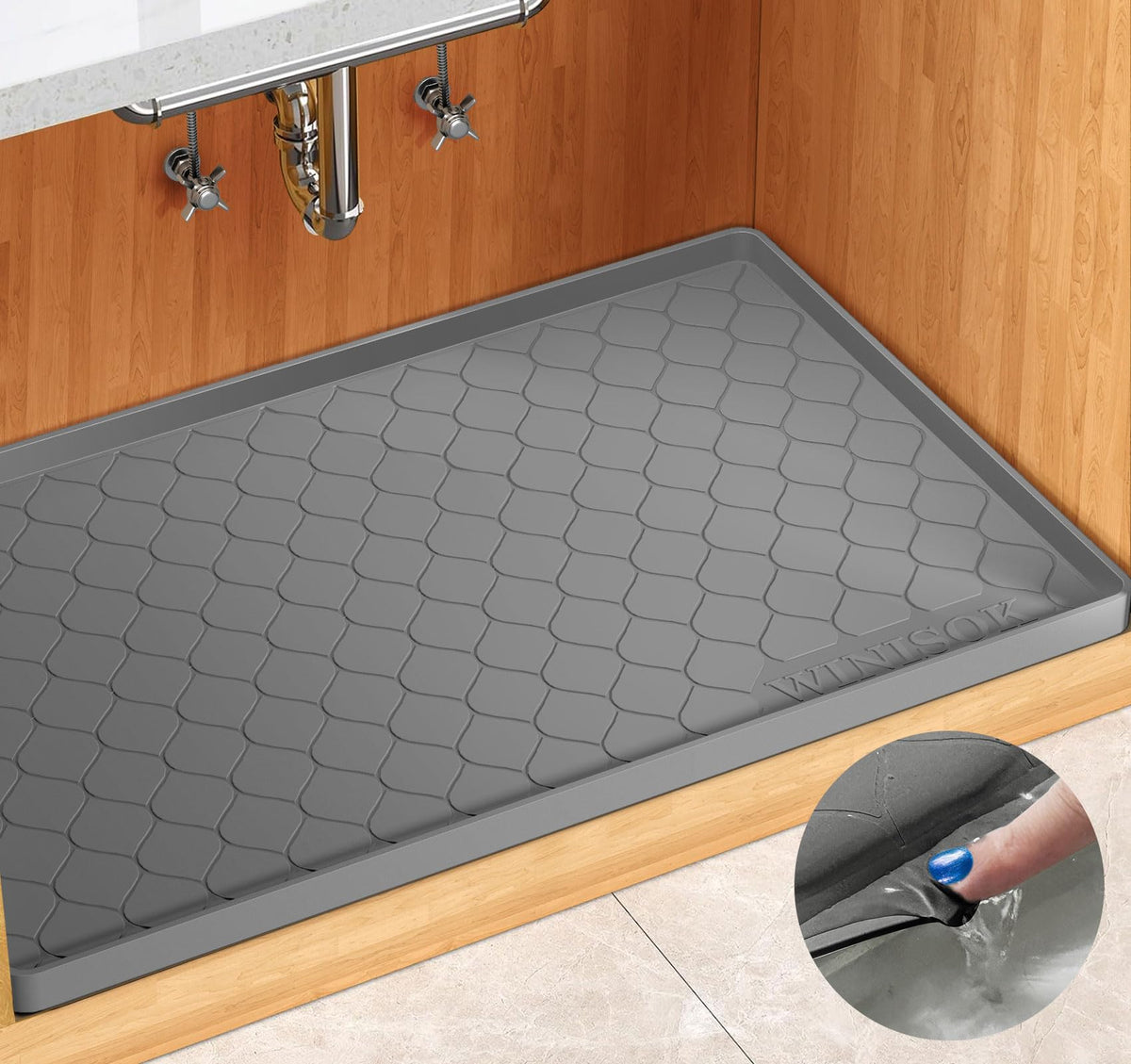 Winisok Waterproof Under Sink Mat 34" x 22", Silicone Mat, Beige